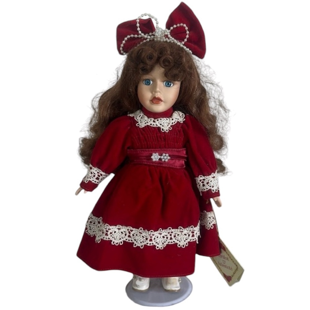 Toys | Porcelain Dolls Red Velvet‎ Dress
Girl |